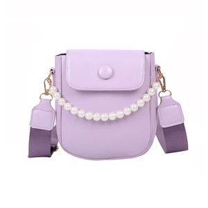 Women Solid Color PU Leather Shoulder Handbag Pearl Chain Female Crossbody Bag Fashion Exquisite Shopping Bag