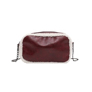 Women Splicing Fleece Chain Envelope Clutch Retro Pu Leather Crossbody Shoulder Bag Popular Simple Female Daily Bag