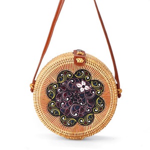 Women Straw Bag Handwoven Round Rattan Beach Handbag Crossbody Bag Tote Outdoor Travel BLACK COLOR