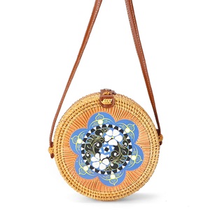 Women Straw Bag Handwoven Round Rattan Beach Handbag Crossbody Bag Tote Outdoor Travel BLUE COLOR