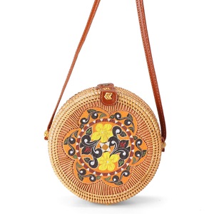 Women Straw Bag Handwoven Round Rattan Beach Handbag Crossbody Bag Tote Outdoor Travel ORANGE COLOR