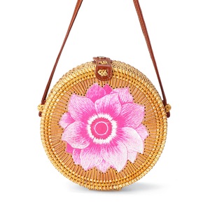 Women Straw Bag Handwoven Round Rattan Beach Handbag Crossbody Bag Tote Outdoor Travel PINK COLOR