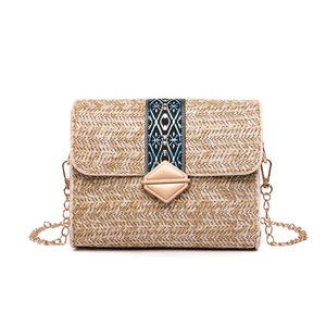 Women Summer Beach Straw Bag Bohemian Crossbody Messenger Shoulder Chain Bag DARK-KHAKI COLOR