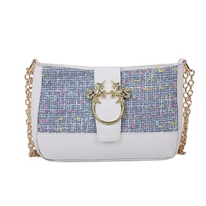 Women Woolen Splicing Messenger Bag Retro PU Leather Chain Female Autumn Winter Fashion Shoulder Crossbody Handbag