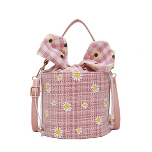Woven Knit Women Bucket Bags Daisy Flower Bow Shoulder Crossbody Satchel Pouch Fashion Exquisite Shopping Bag