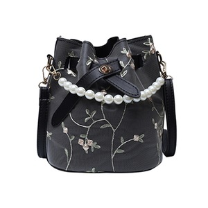 Youth Ladies Simple Versatile Bag Mesh Embroidery Handbag Women Elegant Pearl Bucket Clutch Bag