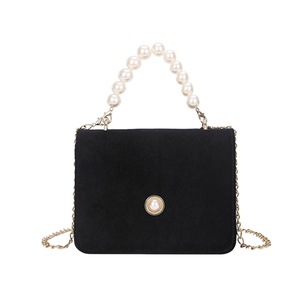 Youth Ladies Simple Versatile Bag Vintage Suede PU Leather Women Pearl Handbags Solid Color Messenger Shoulder Bag