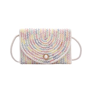 Youth Ladies Simple Versatile Bag Women Casual Pearl Crossbody Bag Cotton Rope Woven Daily Envelope Shoulder Pouch