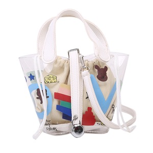 Youth Ladies Simple Versatile Bag Women Graffiti Shoulder Crossbody Bag Clear PVC Bucket Clutch Totes
