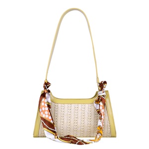 Youth Ladies Simple Versatile Bag Women Summer Woven Totes Bag PU Elegant Straw Beach Holiday Shoulder Handbags