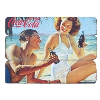 Coca-Cola Coke Beachside Couple Retro Wood Pin Up Wall Plaque