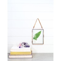 IS Gift Metal Clear Glass Press Frame with Leather Strap Hanger