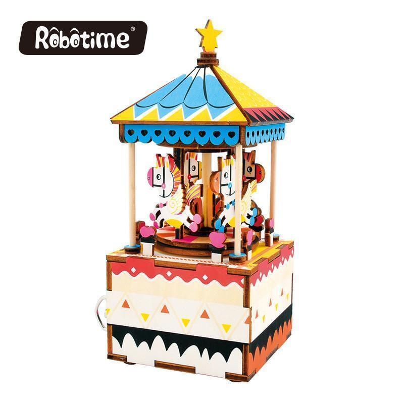 Robotime Merry-Go-Round 3D DIY Wooden Puzzle Music Box - MyDeal