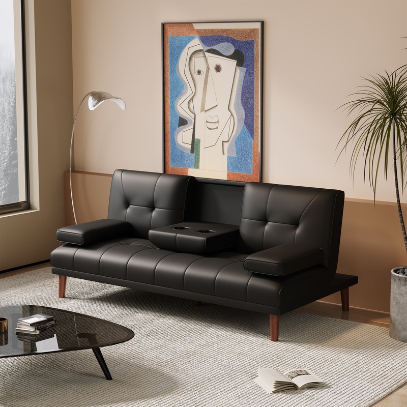 Buy 3 Seater Adjustable Sofa Bed With Cup Holder Black MyDeal