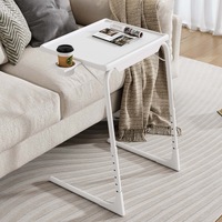 Foldable Table Adjustable Tray Laptop Desk with Removable Cup Holder-White