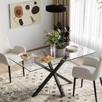 Finn Dining Table with Black Steel Legs and Glass Tabletop