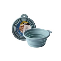 Collapsible Round Blue 370ml Silicone Dog & Cat Travel Bowl by Pet One