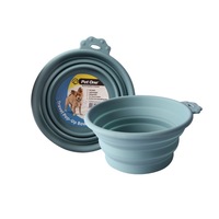 Collapsible Round Blue 760ml Silicone Dog & Cat Travel Bowl by Pet One