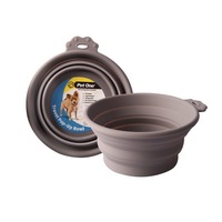Collapsible Round Grey 760ml Silicone Dog & Cat Travel Bowl by Pet One