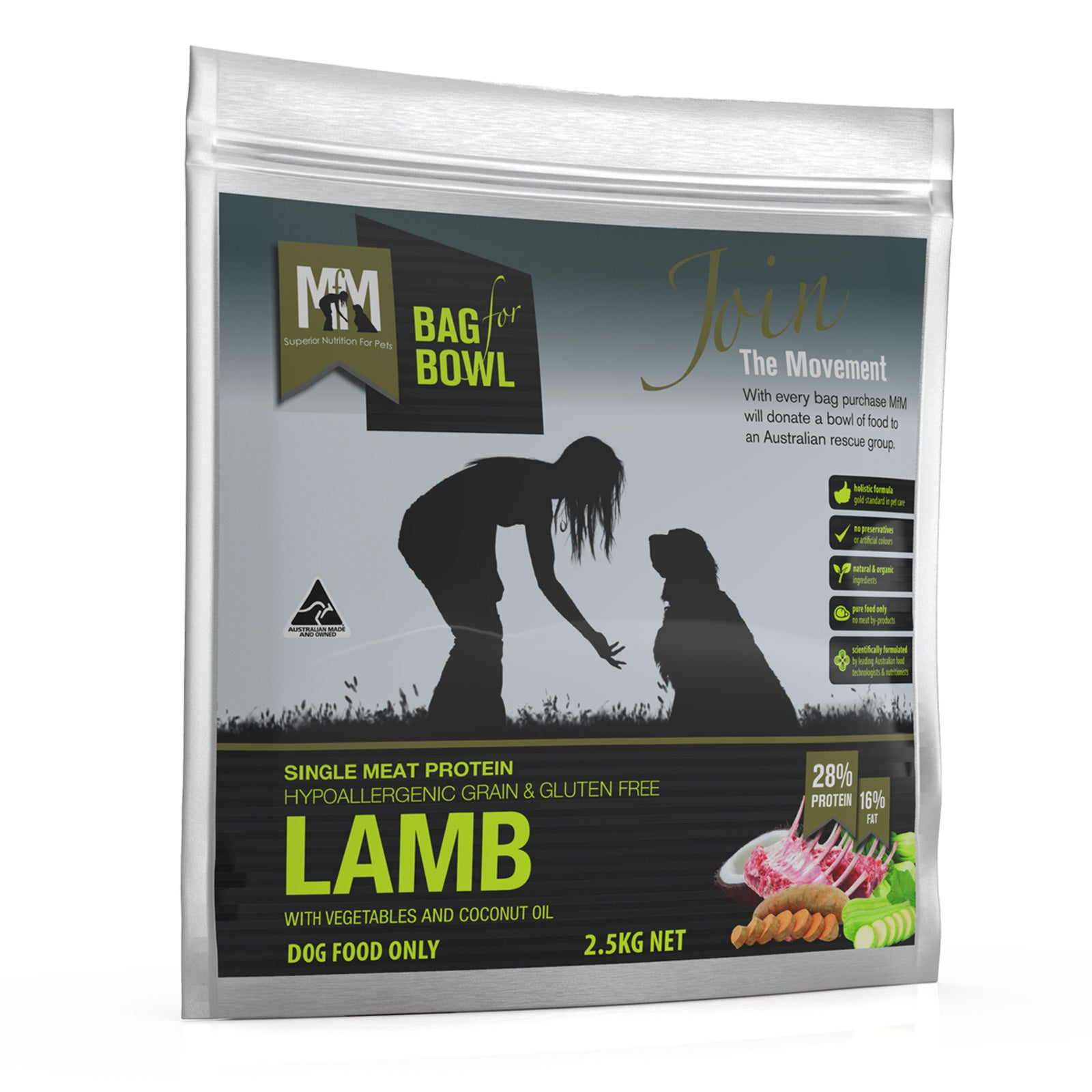 Meals for Mutts 2.5kg Lamb Single Protein Grain Free Adult Dog Dry Food (MFM)