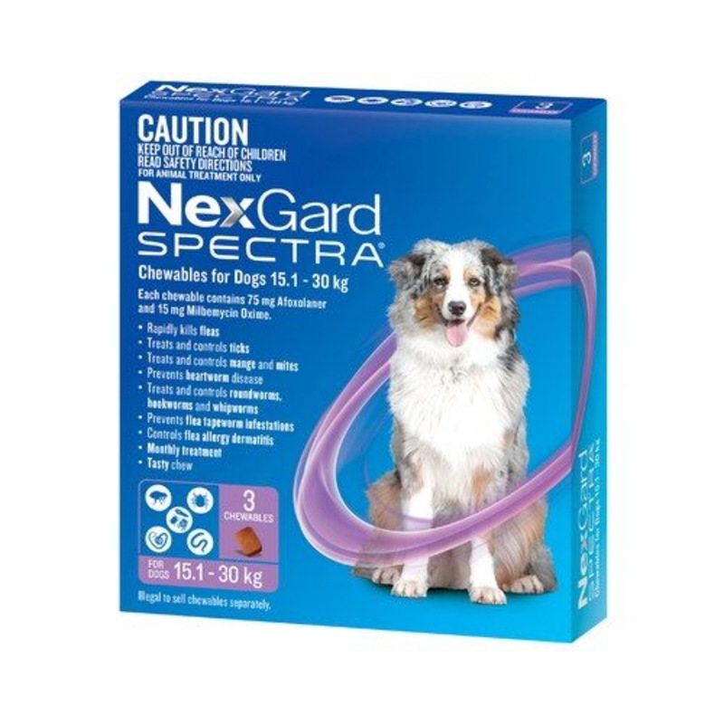 Buy NexGard SPECTRA Flea, Tick & Heartworm for Dogs 15.130kg Purple 3 Pack MyDeal