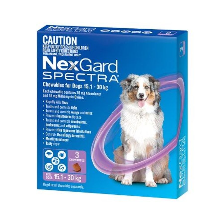 NexGard SPECTRA Flea, Tick & Heartworm for Dogs 15.1-30kg - Purple - 3 Pack