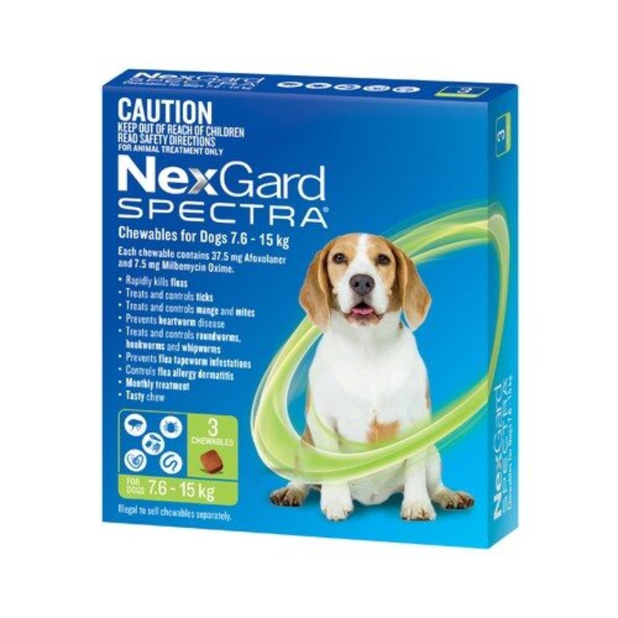 NexGard SPECTRA Flea, Tick & Heartworm for Dogs 7.6-15kg - Green - 3 Pack