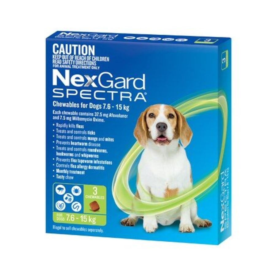 NexGard SPECTRA Flea, Tick & Heartworm for Dogs 7.6-15kg - Green - 3 Pack