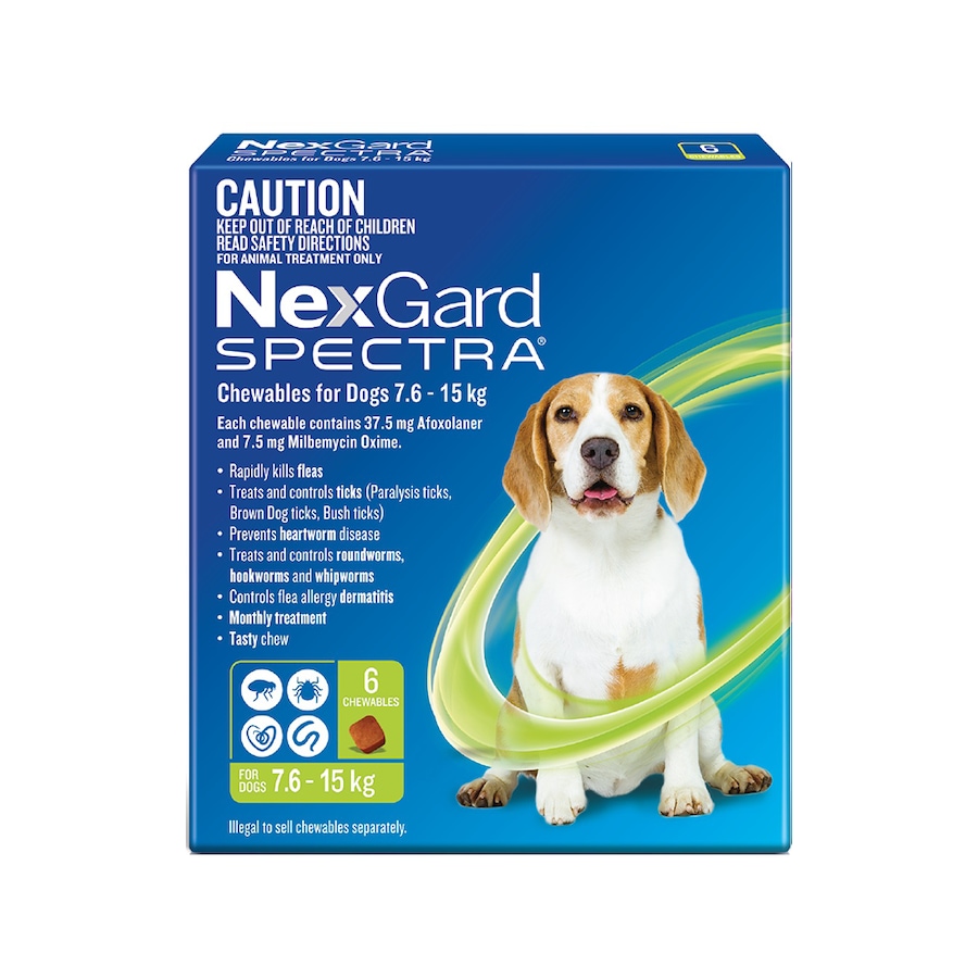 NexGard SPECTRA Flea, Tick & Heartworm for Dogs 7.6-15kg - Green - 6 Pack