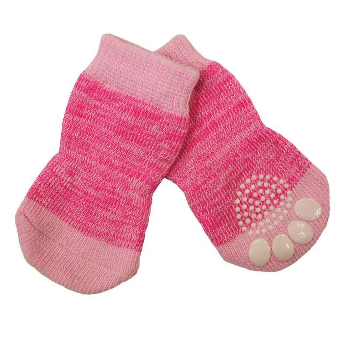 Pink Medium Non-Slip Dog Socks - Pack of 4 Pet Socks (3x7.5cm) M