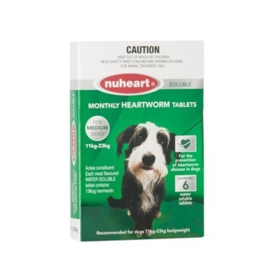 Nuheart Heartworm Tablets for Medium Dogs 11-23kg - Green (6 Pack) Generic Tabs