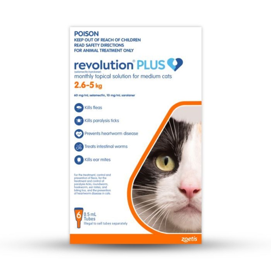 Revolution PLUS 6 Pack Orange for Medium Cats 2.5-5kg Flea, Heartworm, Tick Treatment