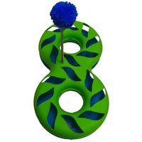 Round-A-Bout Green & Blue Cat Kitten Toy with Orb & Pom Pom by Scream