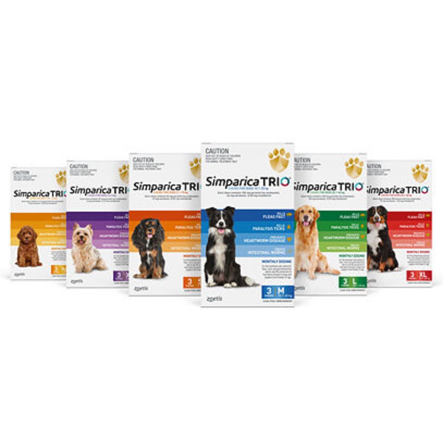 Simparica TRIO Red 6 Pack for Dogs 40.1kg to 60kg Flea, Tick & Heartworm Chew Tabs