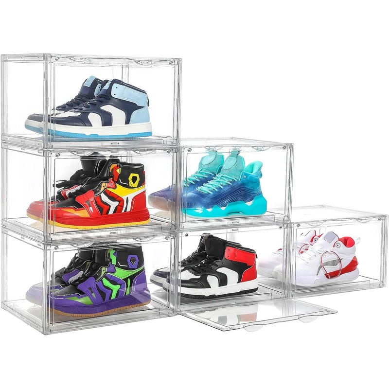 Buy 6 Pack Large Acrylic Shoe Box Storage Side Door Open Stackable 