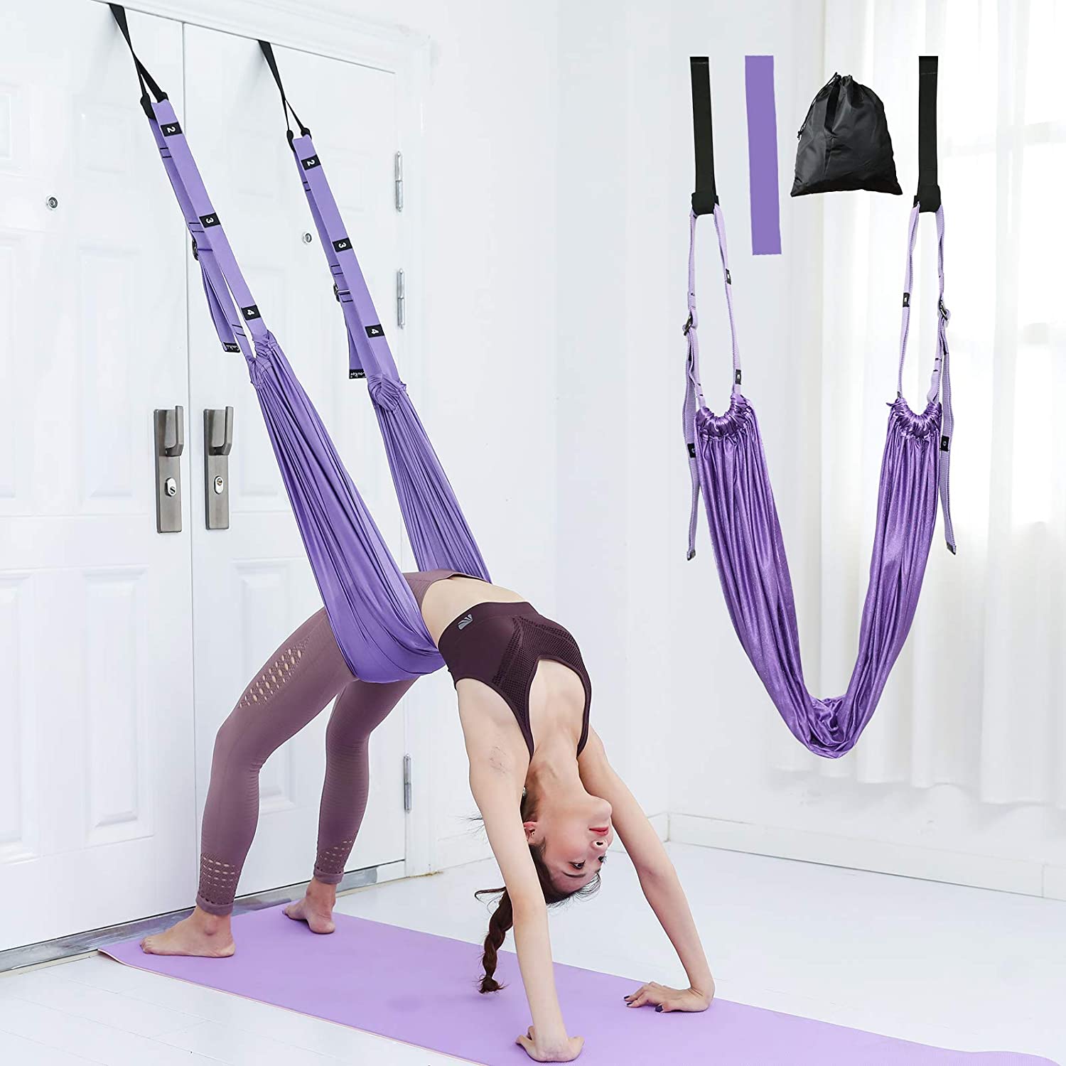 Purple Fitness Yoga Strap Band Waist Trainer Leg Door Swing Adjustable Ballet Dancer