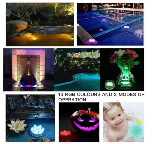 MMRM2 LED Lights Submersible with Remote Control 10 LEDs Battery Powered Waterproof for Swimming Pool 2 Pack 