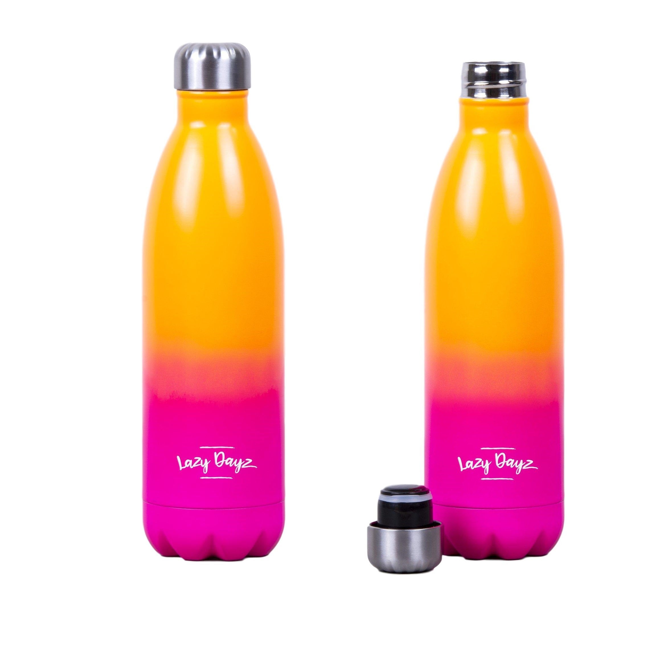 1L Jumbo Stainless Steel Water Drink Bottle Insulated Double Walled Hot/Cold Cycling Gym Outdoor (Orange Pink Ombre)