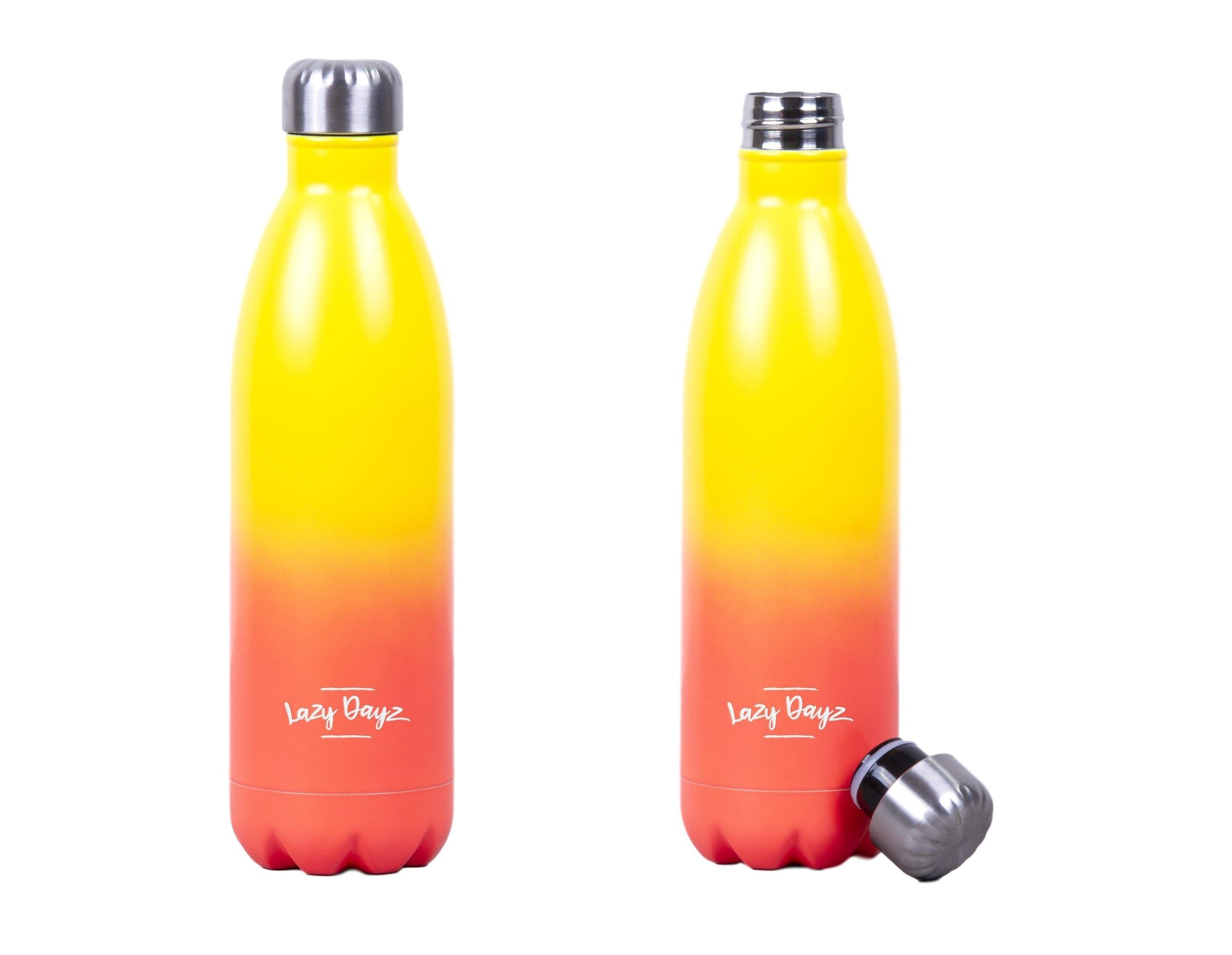 1L Jumbo Stainless Steel Water Drink Bottle Insulated Double Walled Hot/Cold Cycling Gym Outdoor (Yellow Peach Ombre)