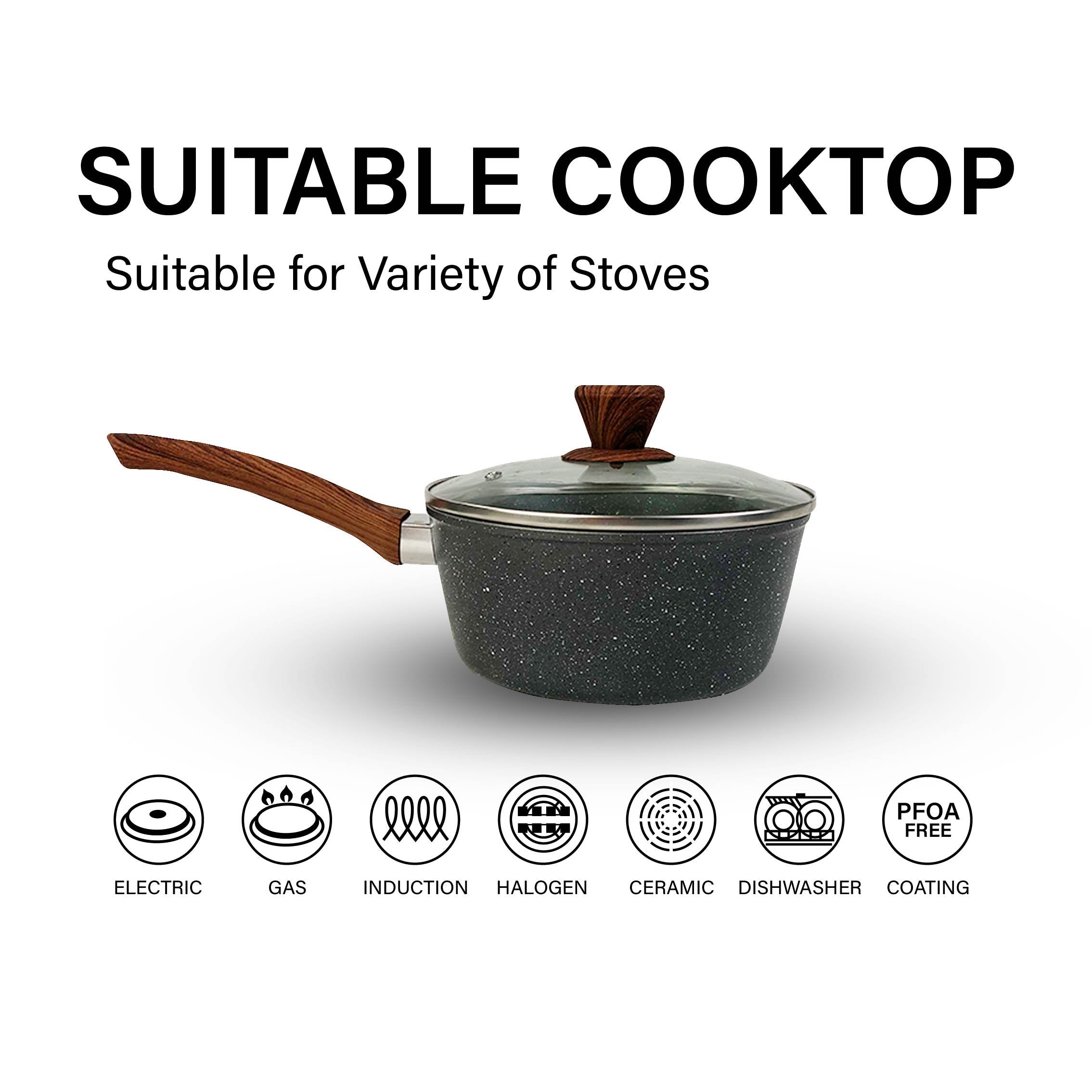 20cm Ceramic Marble Non-Stick Saucepan Cookware Casserole Milk Stock Pot w/Lid