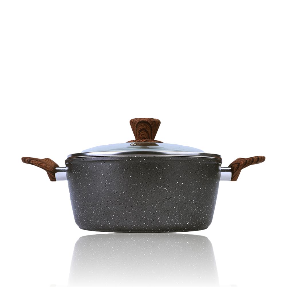 24CM Marble Non-Stick Saucepan Casserole Dish Stockpot Soup Pot w/Lid Double Handle