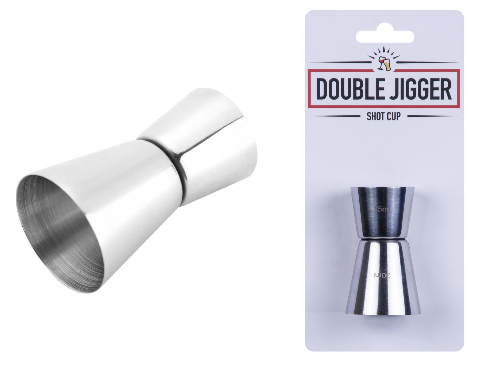 2xDouble Jigger 15/30ML Maker Mixer Nip Measure Drinks Cocktail Shot Spirit Pour