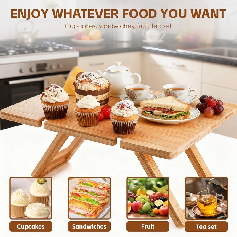 Buy Bamboo Folding Picnic Table With Wine Glass Holder Rack Folding Tray Outdoor Portable Large