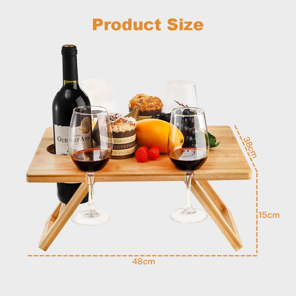 Bamboo Folding Picnic Table With Wine Glass Holder Rack Folding Tray Outdoor Portable Large Szie