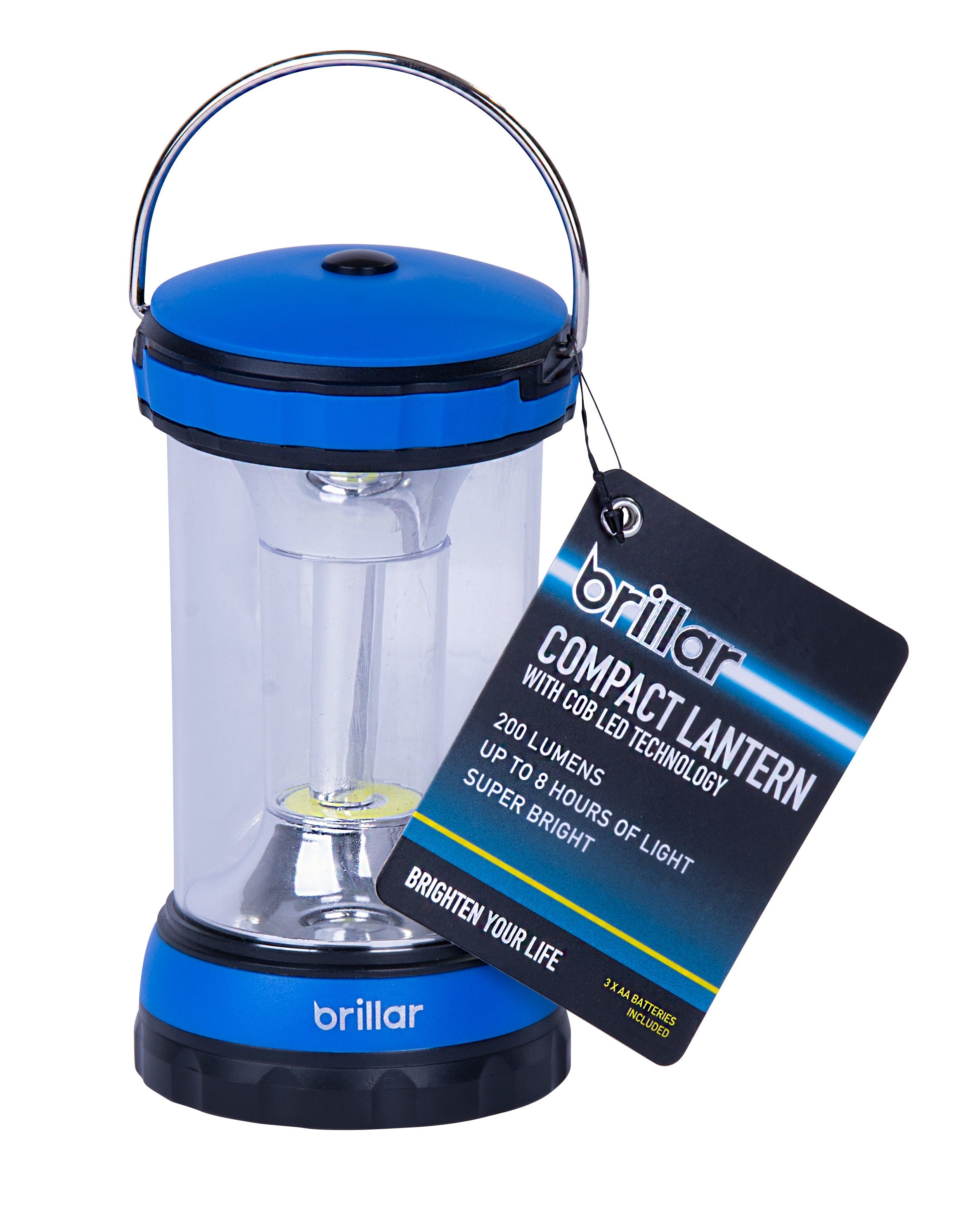 COB LED Compact Lantern BLUE 360 Degree Illumination Folding Carry Handle 3 AA Batteries Included