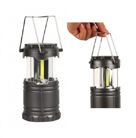 COB LED Popup Lantern GUN METAL GREY Convenient Storage Easy Operation Durability 3 AAA Batteries Included