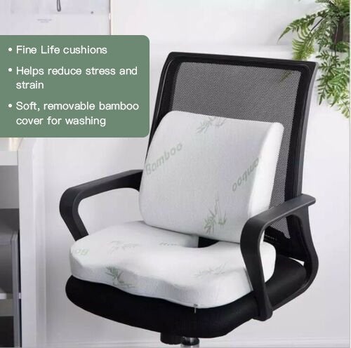 Memory Foam Coccyx Seat for Office Chair Cushion & Lumbar Support Pillow with Bamboo Cover