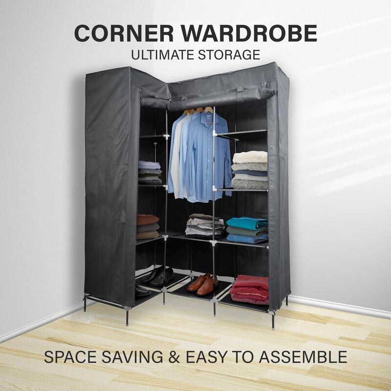 Buy Portable Wardrobe Clothes Storage w/ Shelves L Shape
