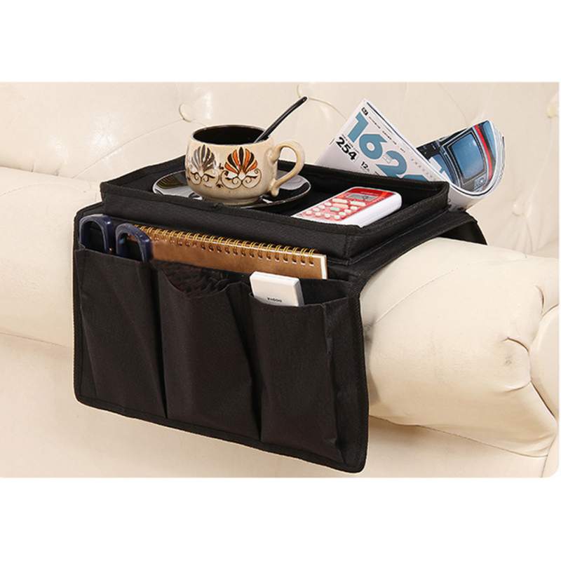 Universal Sofa Arm Rest Organiser w/ 6 Pockets Remote Snack Tray Storage Bag