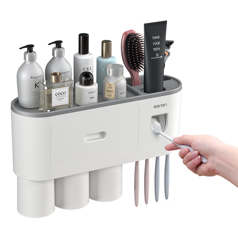 1/2/3/4/5 Cup Punch Free Multifunctional Toothbrush Holder Hands Free Automatic Toothpaste Dispenser Set